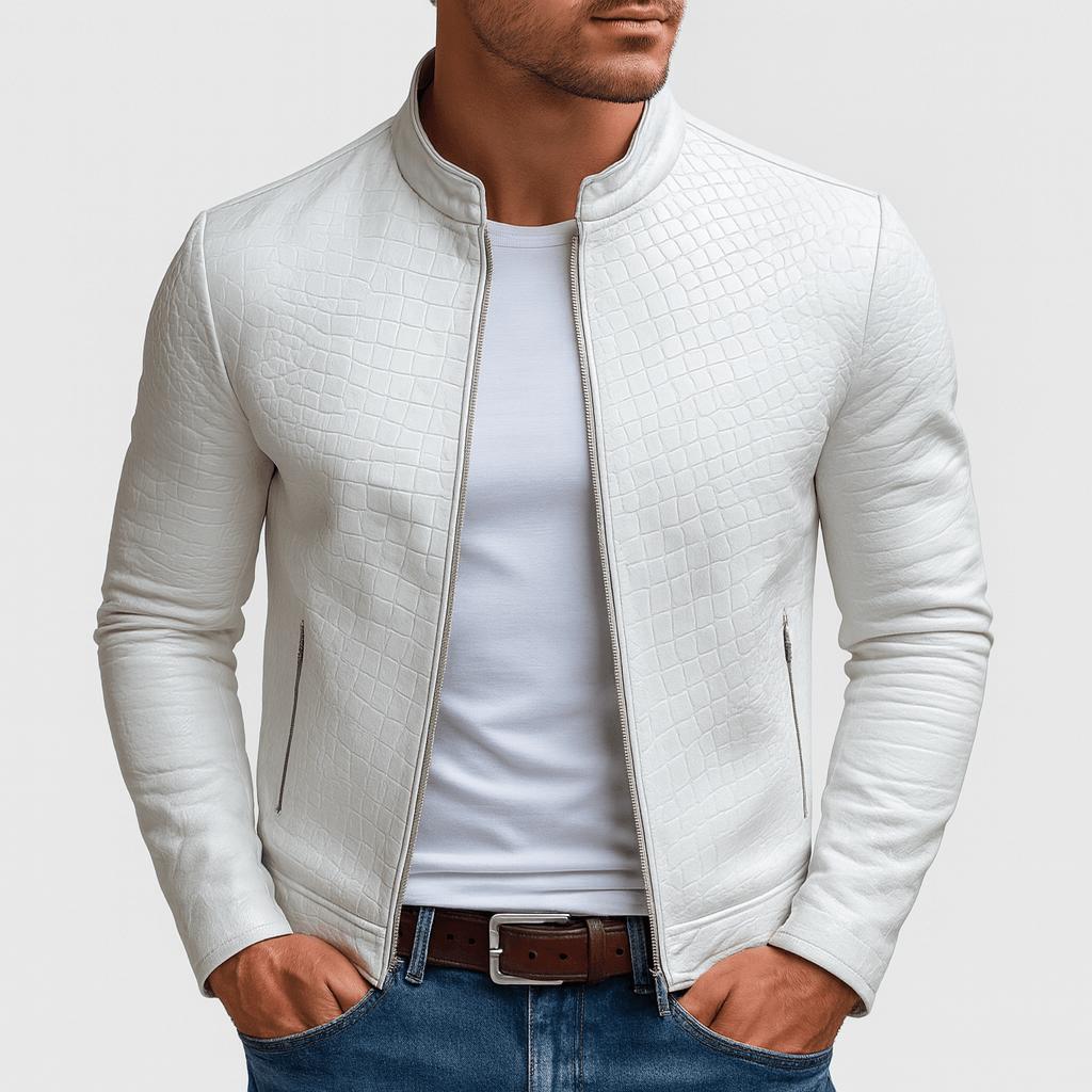 Kurtka skórzana o dopasowanym kroju z wzorem w kamienie, ze stójką