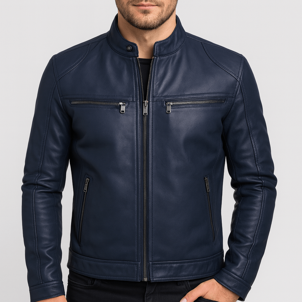 Kurtka skórzana w stylu motocyklowym ze stójką – wytrzymała odzież męska