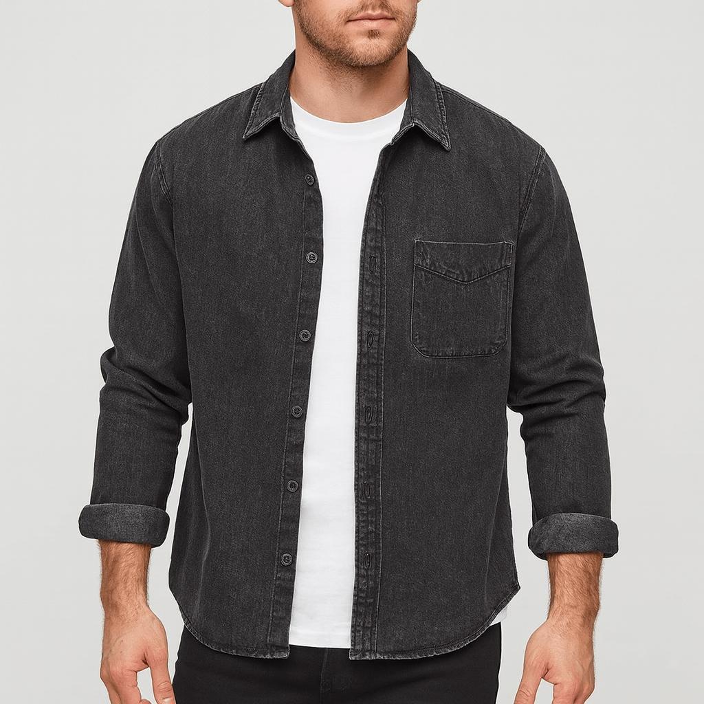 Lekka koszula dżinsowa zapinana na guziki z kieszenią z przodu dla mężczyzn