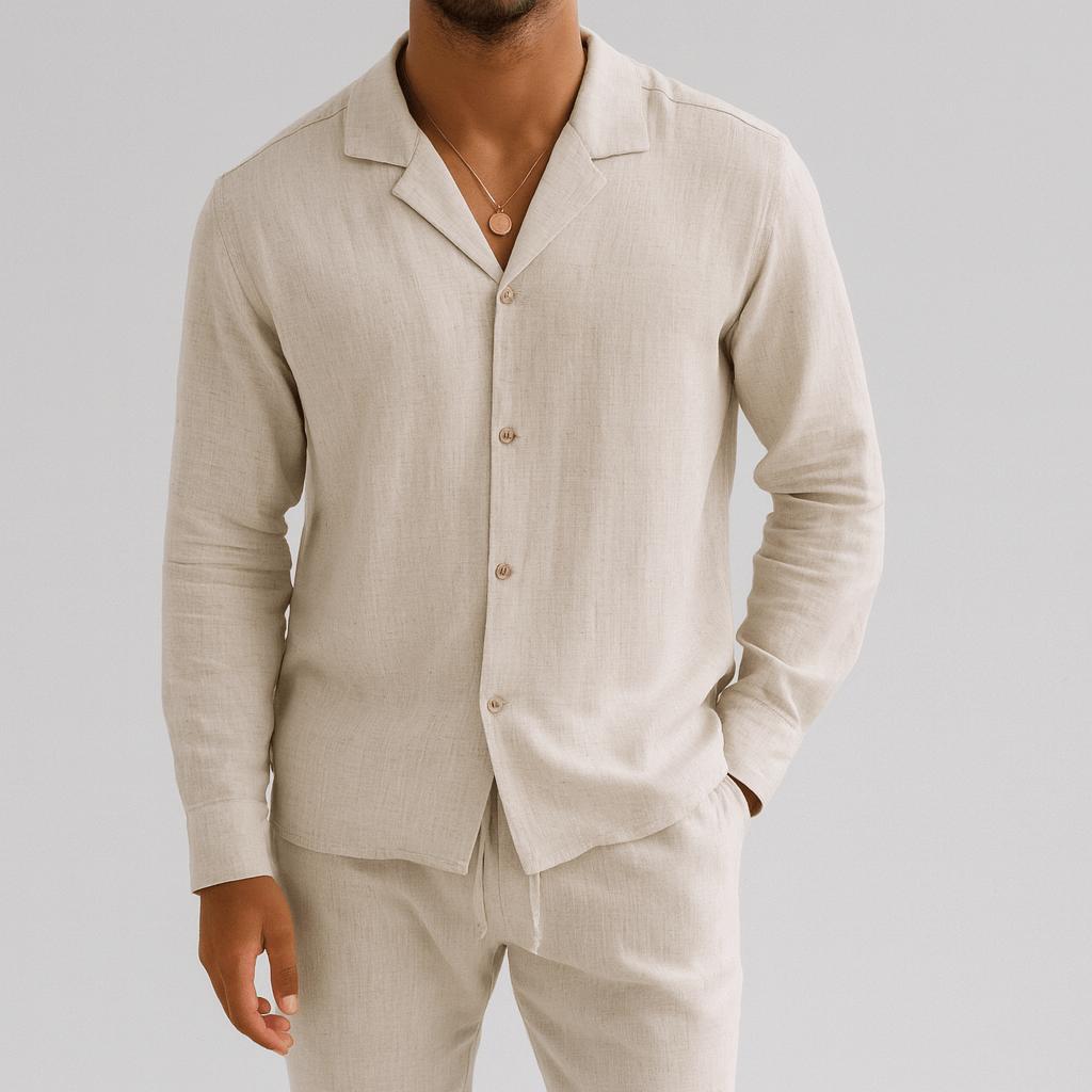 Lekki lniany kompletny zestawy letni dla mężczyzn - luźny fason zapinany na guziki