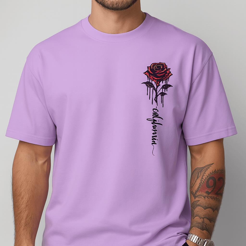 Letnia luźna koszulka z okrągłym dekoltem i nadrukiem w róże dla mężczyzn