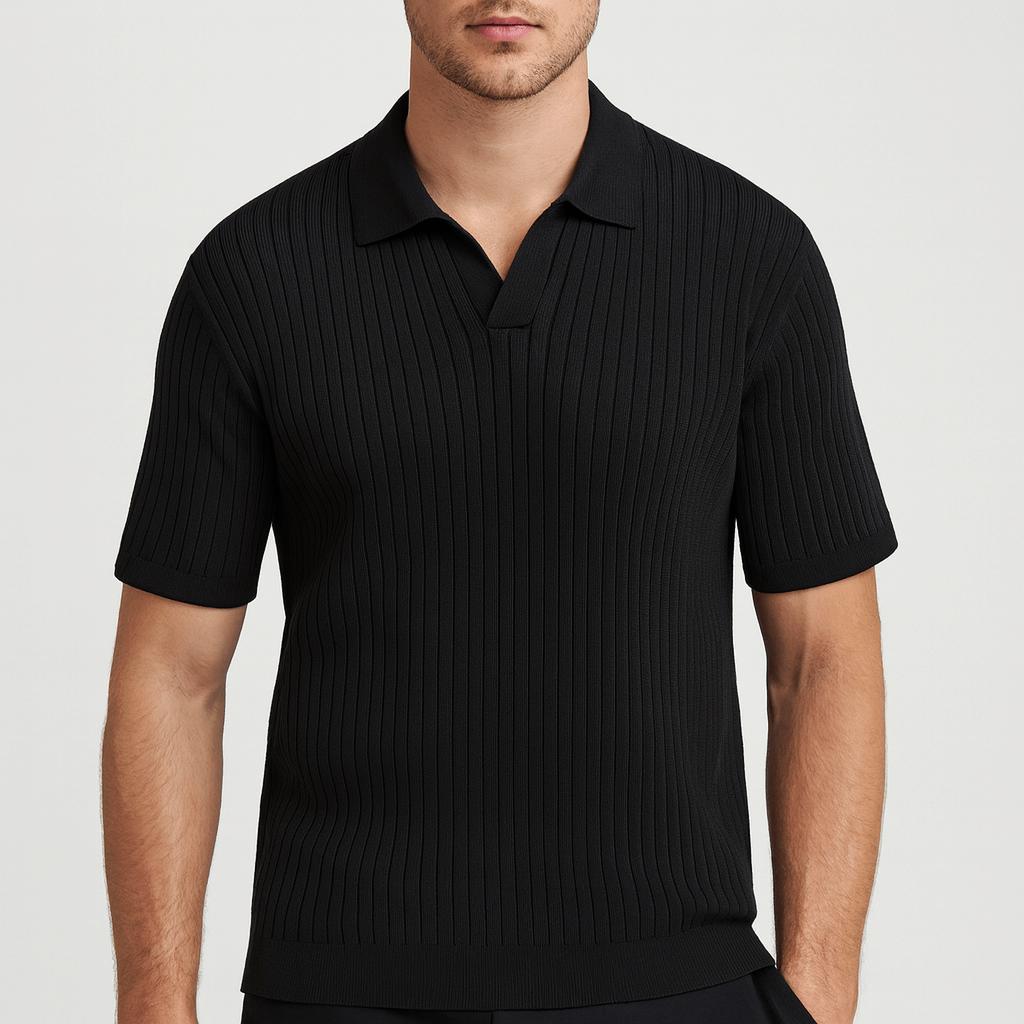 Luźna, prążkowana koszulka polo z dzianiny o luźnym kroju i eleganckiej fakturze