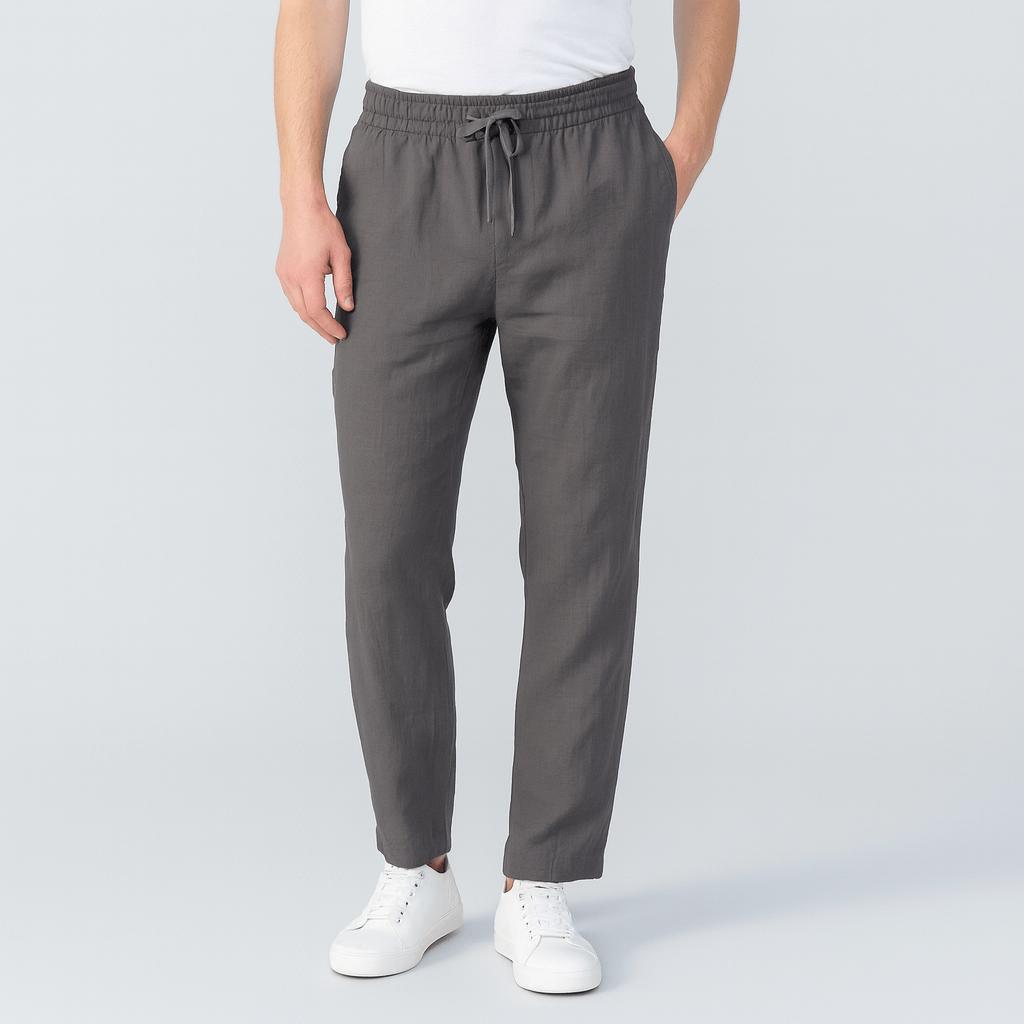 Luźne spodnie lniano-bawełniane ze ściągaczem – lekkie, niezbędne dla mężczyzn