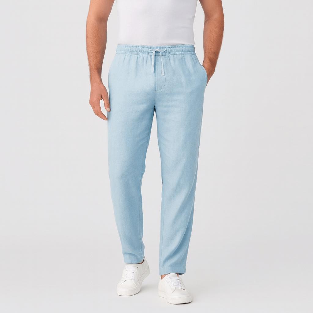 Luźne spodnie lniano-bawełniane ze ściągaczem – lekkie, niezbędne dla mężczyzn