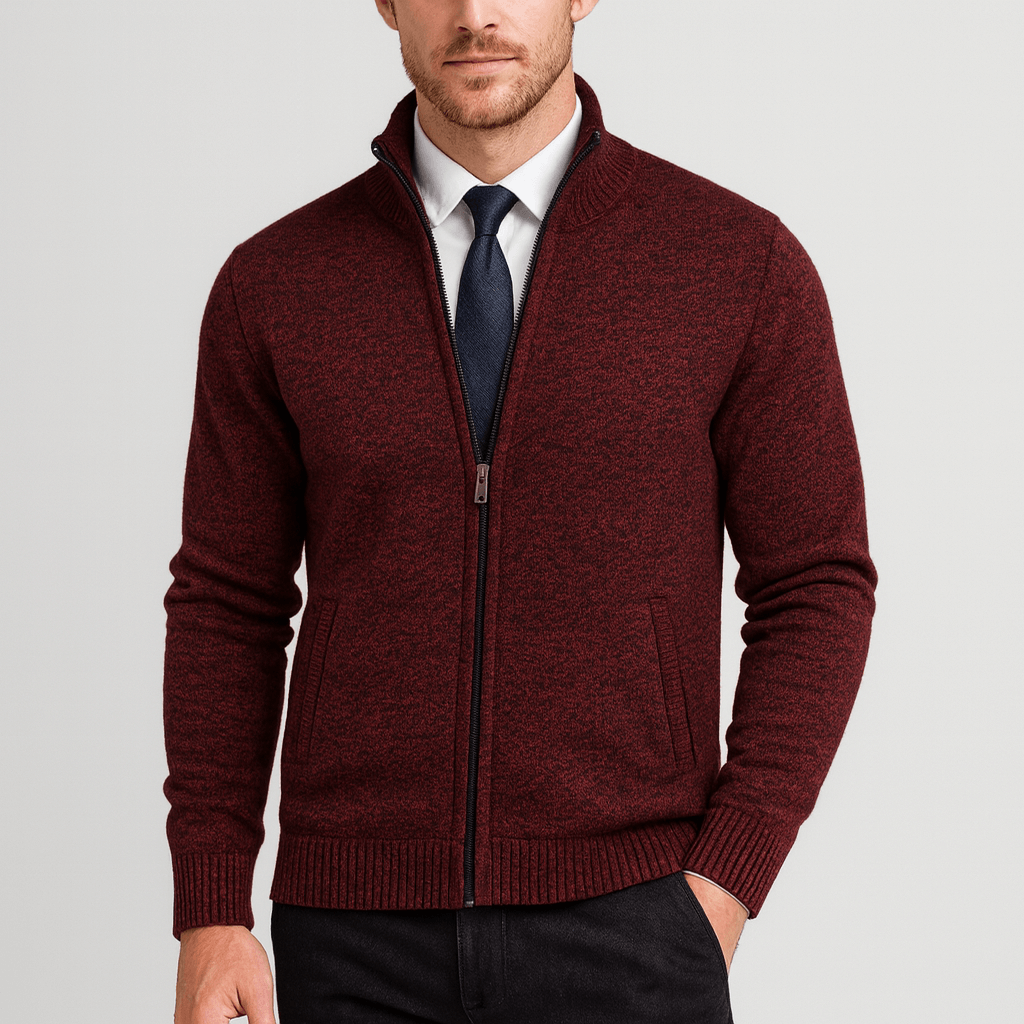 Elegancki kardigan z wysokim kołnierzem