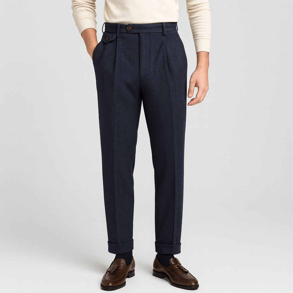 Eleganckie, dopasowane spodnie z wełny z wysokim stanem