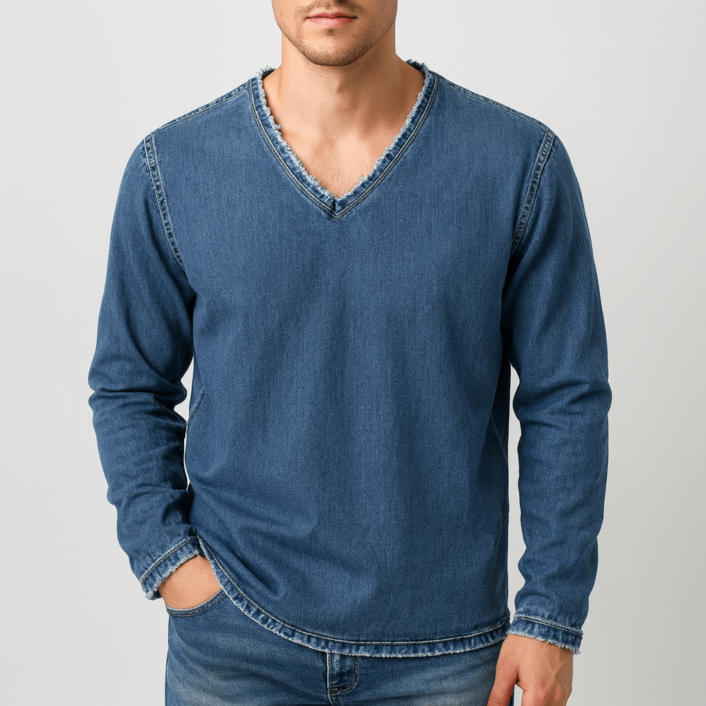 Koszula dżinsowa z surowym dekoltem w serek