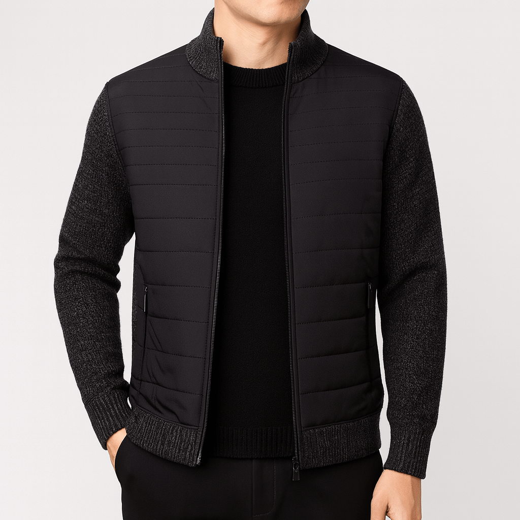 Pikowany kardigan z dzianinowymi rękawami