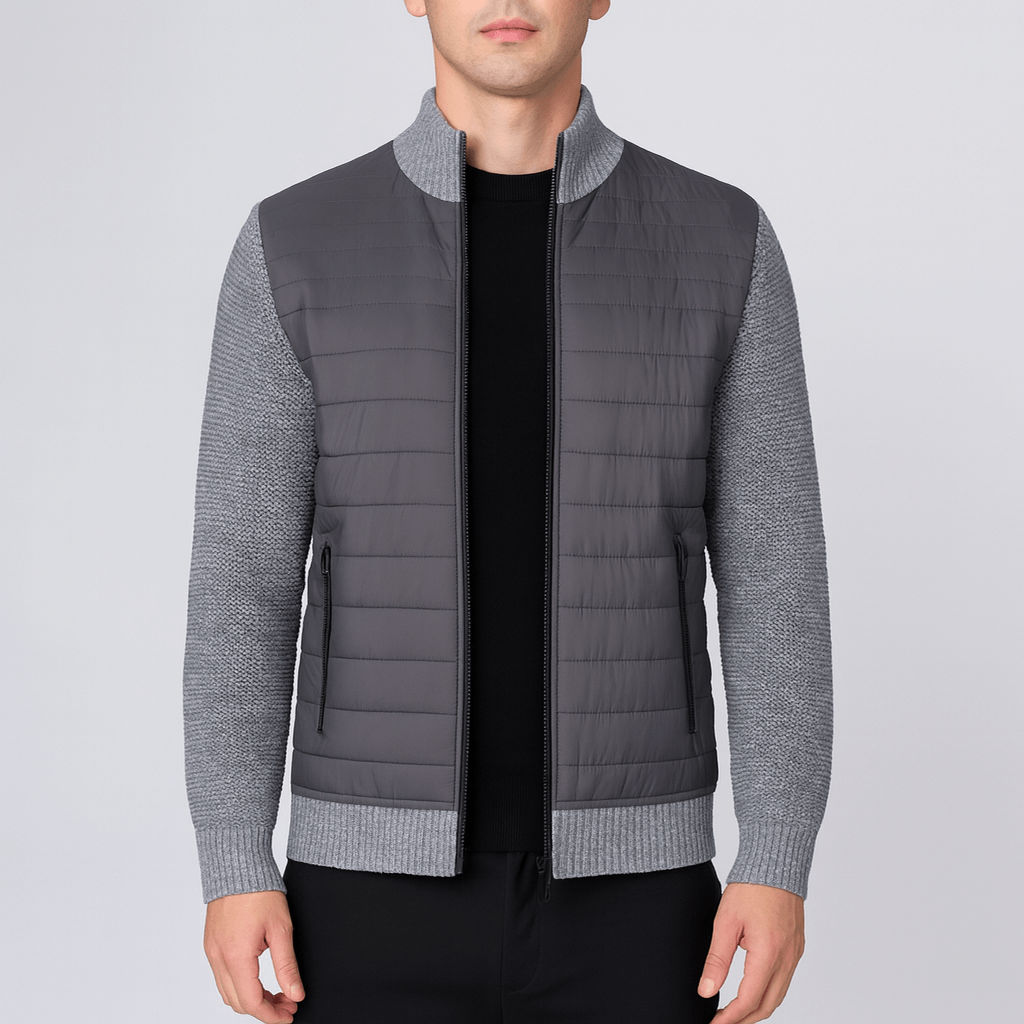 Pikowany kardigan z dzianinowymi rękawami