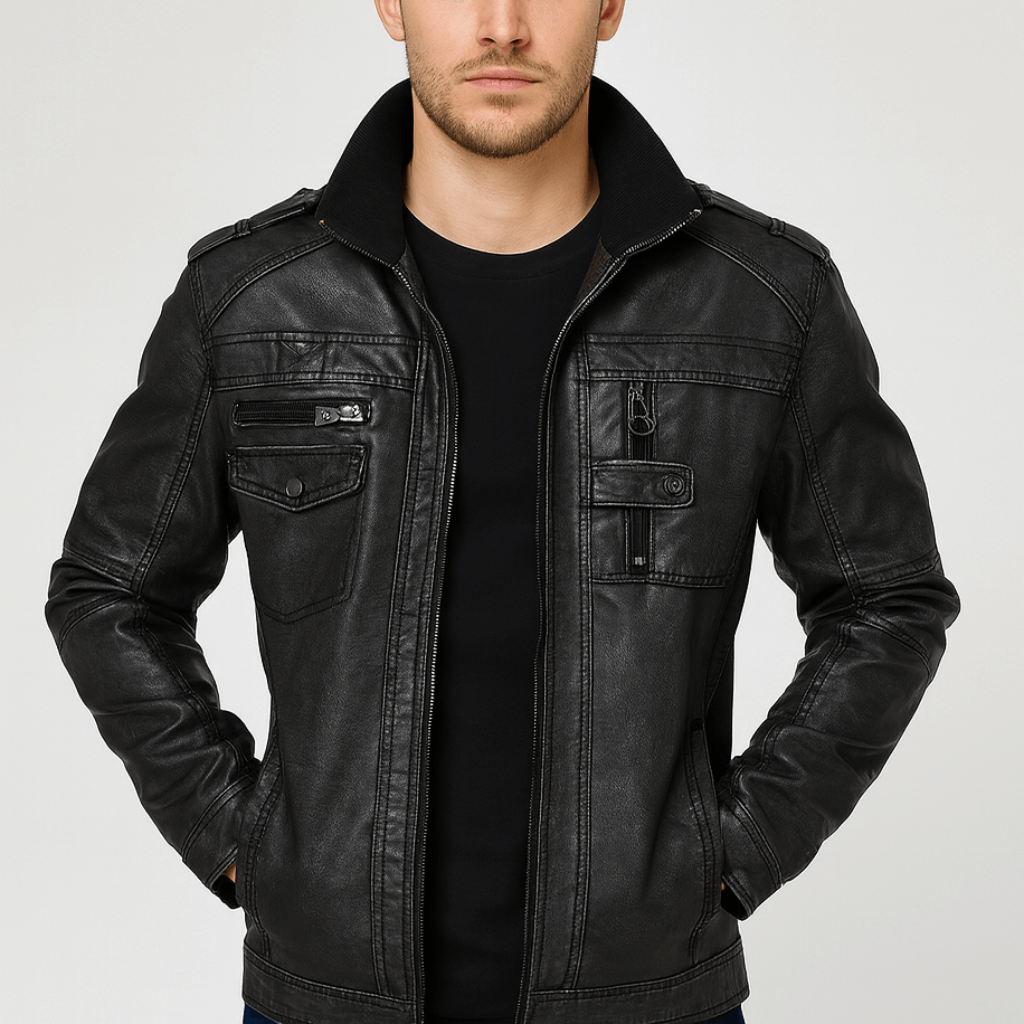 Skórzana kurtka z praktycznymi kieszeniami