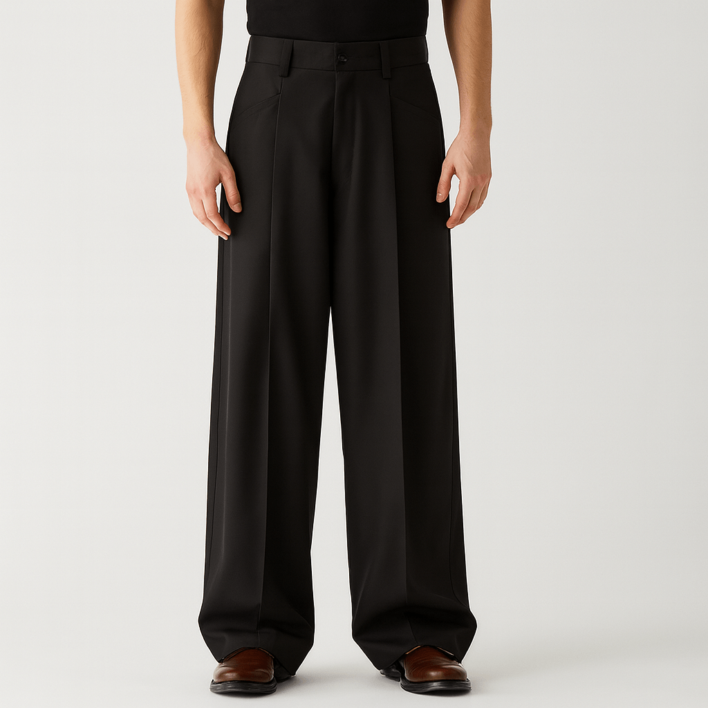 Stylowe spodnie z szerokimi nogawkami i plisami