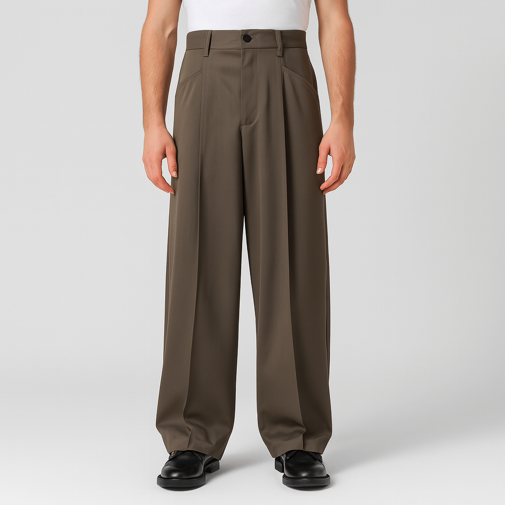 Stylowe spodnie z szerokimi nogawkami i plisami