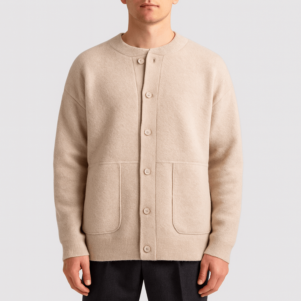 Wełniany długi kardigan zapinany na guziki