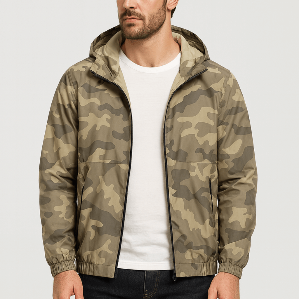 Wiatroodporna kurtka wiatrówka w kamuflażu