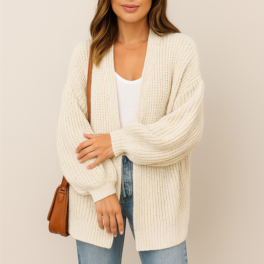 Oversize Damski Kardigan Dzianinowy | Długi Rękaw