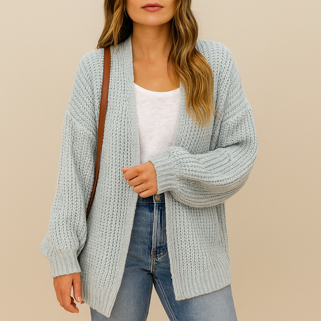 Oversize Damski Kardigan Dzianinowy | Długi Rękaw