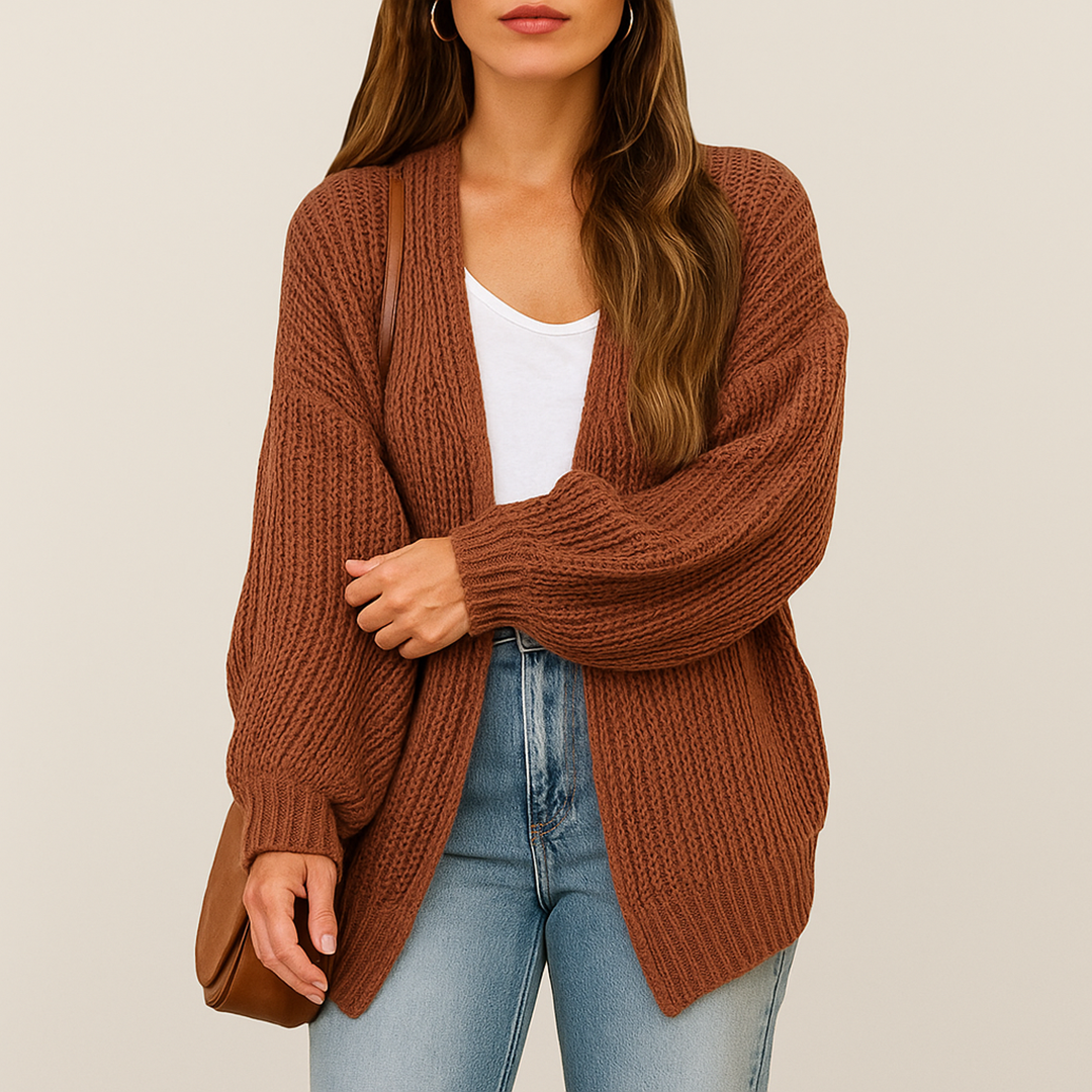 Oversize Damski Kardigan Dzianinowy | Długi Rękaw