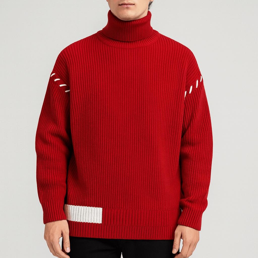 Oversizowy patchworkowy sweter z golfem - przytulna jesienna warstwa