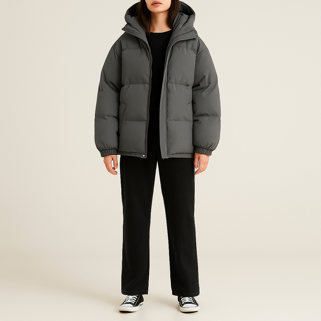 Unisex Zimowa Puchowa Kurtka Na Zamek | Z Kapturem