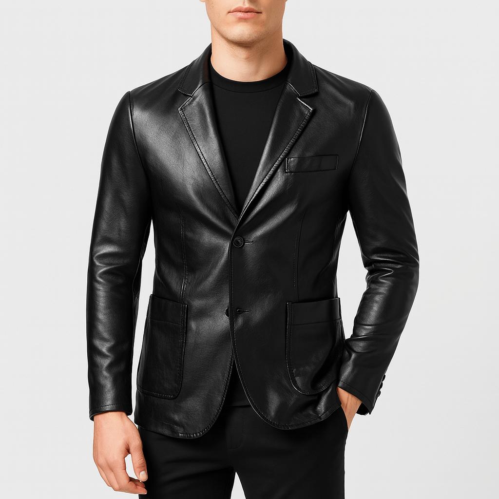 Skórzana kurtka dopasowany krój zapinana na dwa guziki w stylu vintage