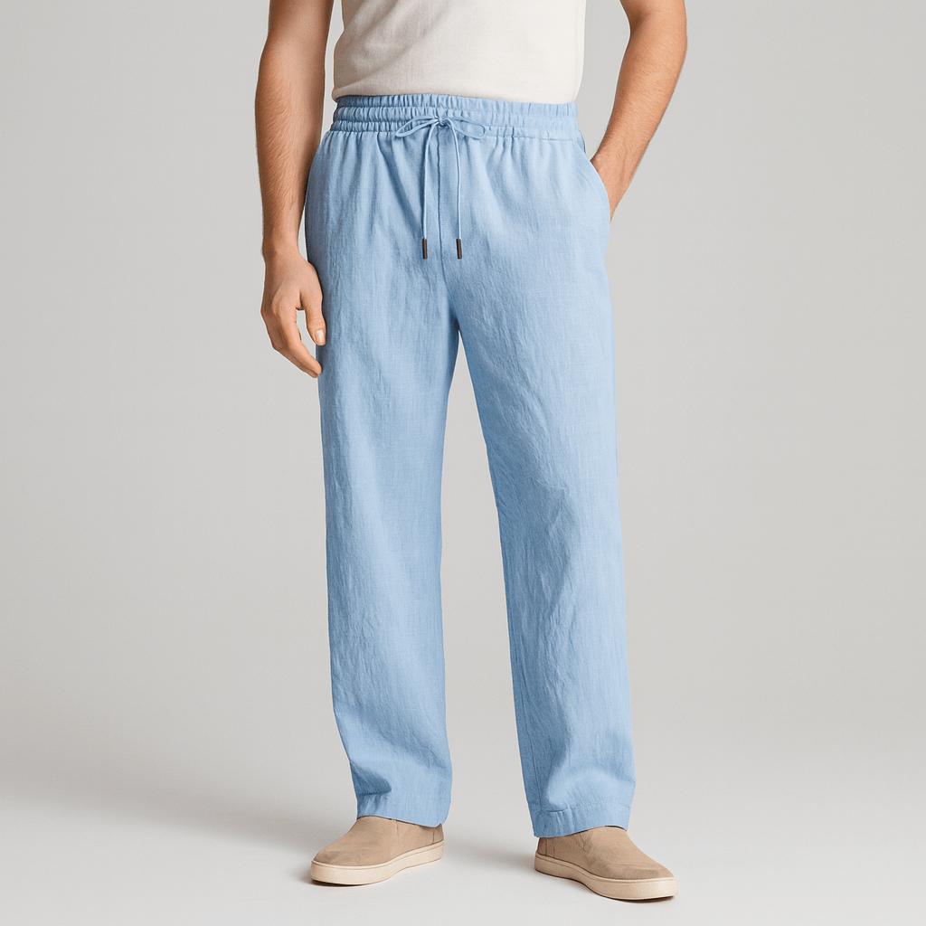 Spodnie lniane o luźnym kroju z regulowanym ściągaczem i kieszeniami dla mężczyzn