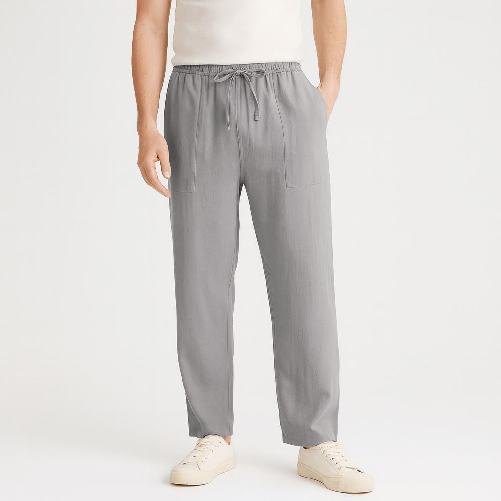 Spodnie z lnu o dopasowanym kroju i sznurkiem – lekkie, niezbędne dla mężczyzn