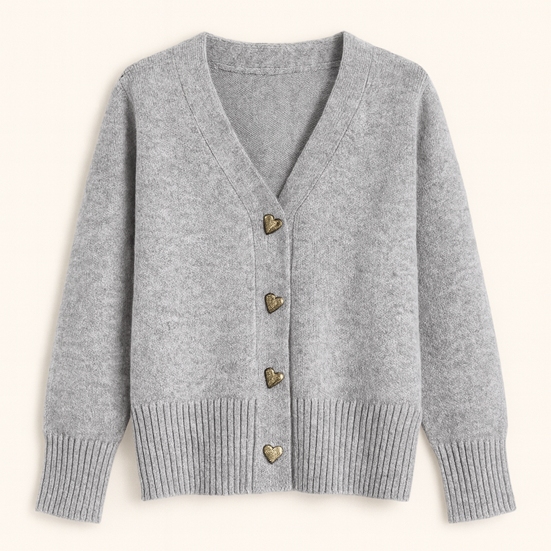 Damski Zimowy Kardigan | Złote Guziki W Kształcie Serca
