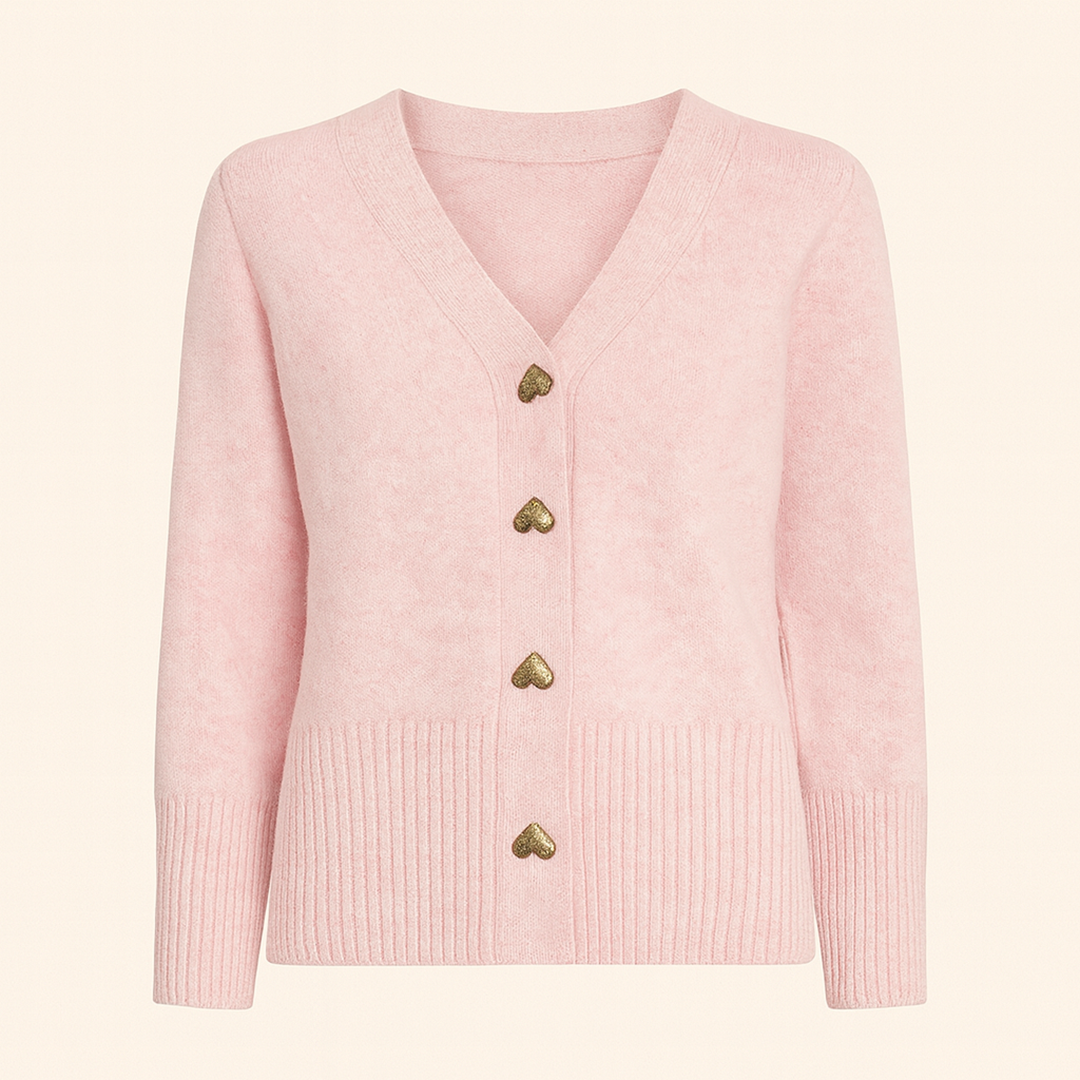 Damski Zimowy Kardigan | Złote Guziki W Kształcie Serca