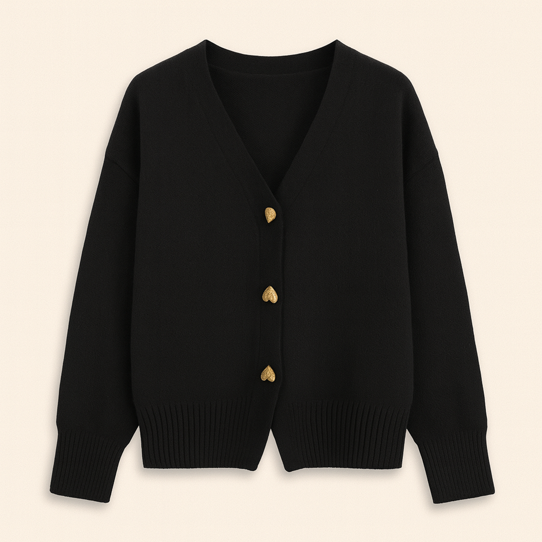 Damski Zimowy Kardigan | Złote Guziki W Kształcie Serca