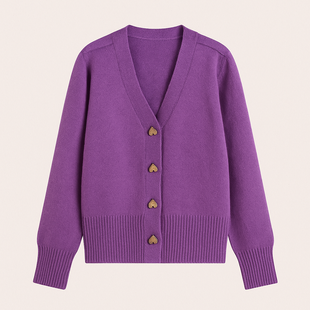 Damski Zimowy Kardigan | Złote Guziki W Kształcie Serca