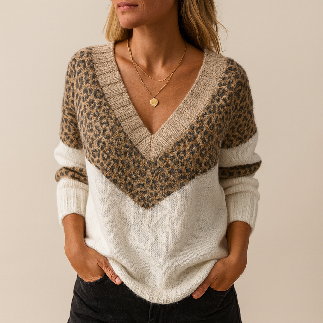 Stylowy Dzianinowy Sweter Damski | Dekolt V