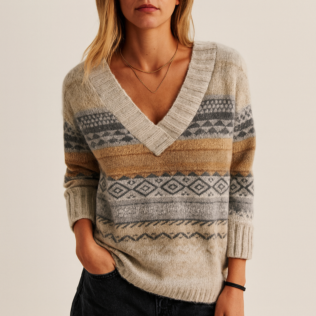 Stylowy Dzianinowy Sweter Damski | Dekolt V