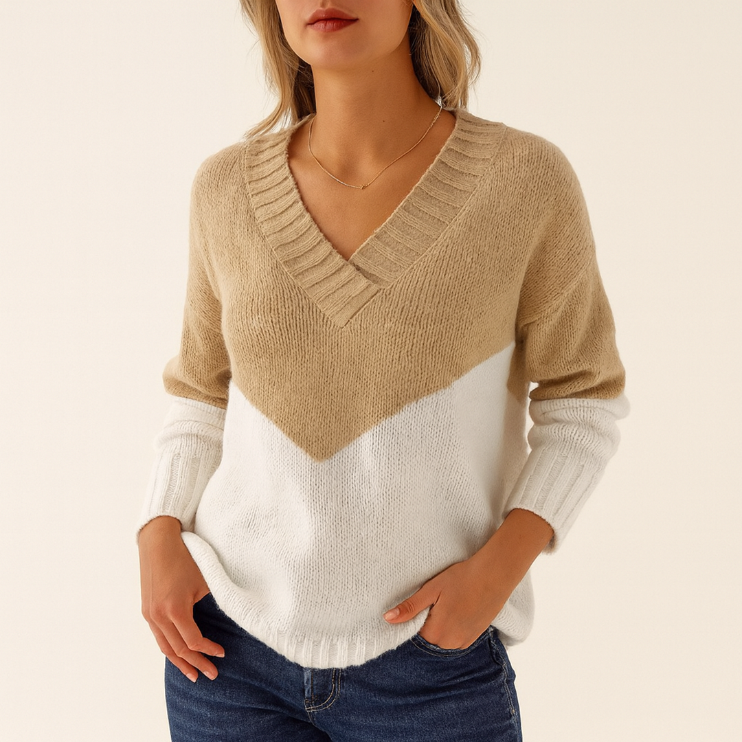 Stylowy Dzianinowy Sweter Damski | Dekolt V