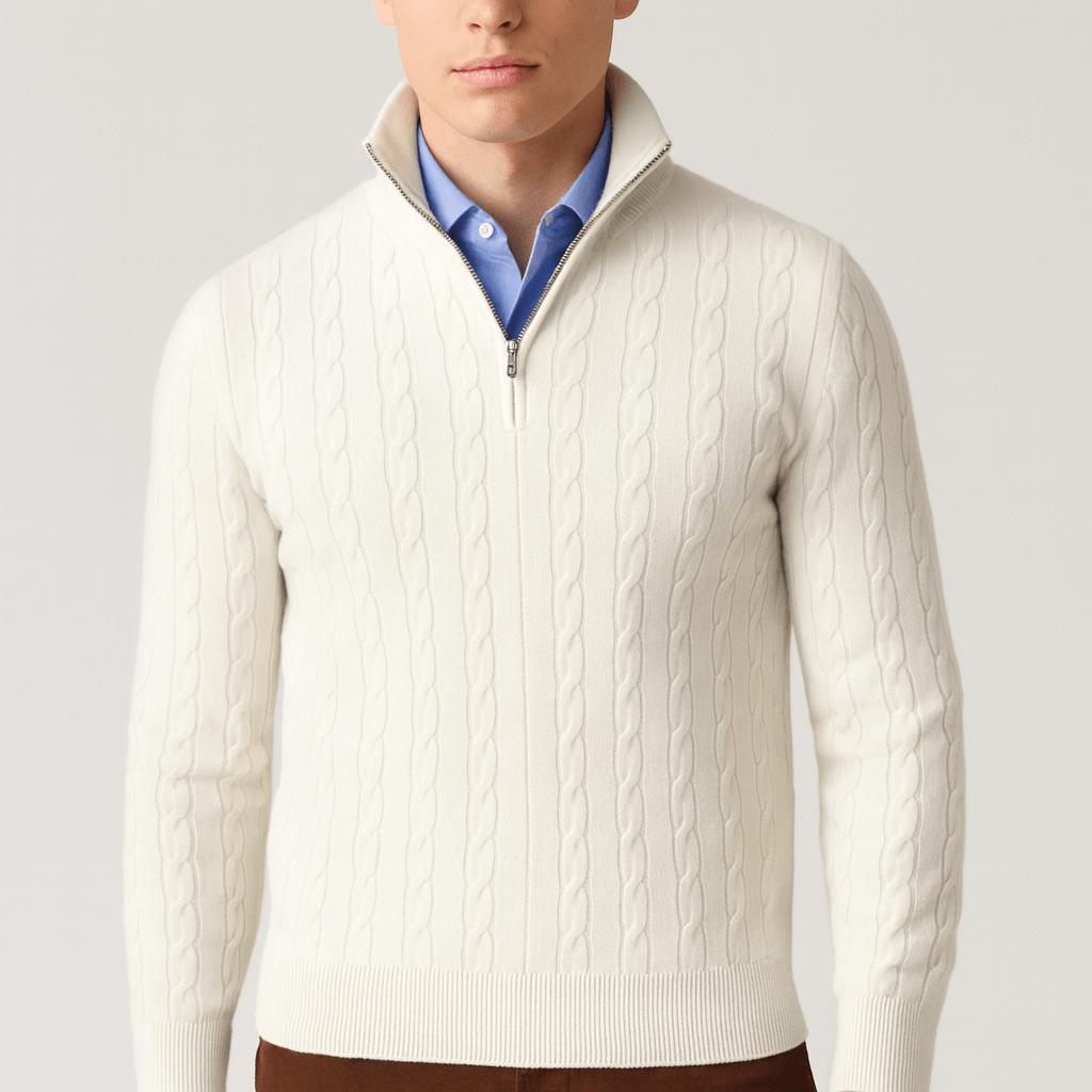 Sweter z zamkiem błyskawicznym w splocie kablowym dla mężczyzn