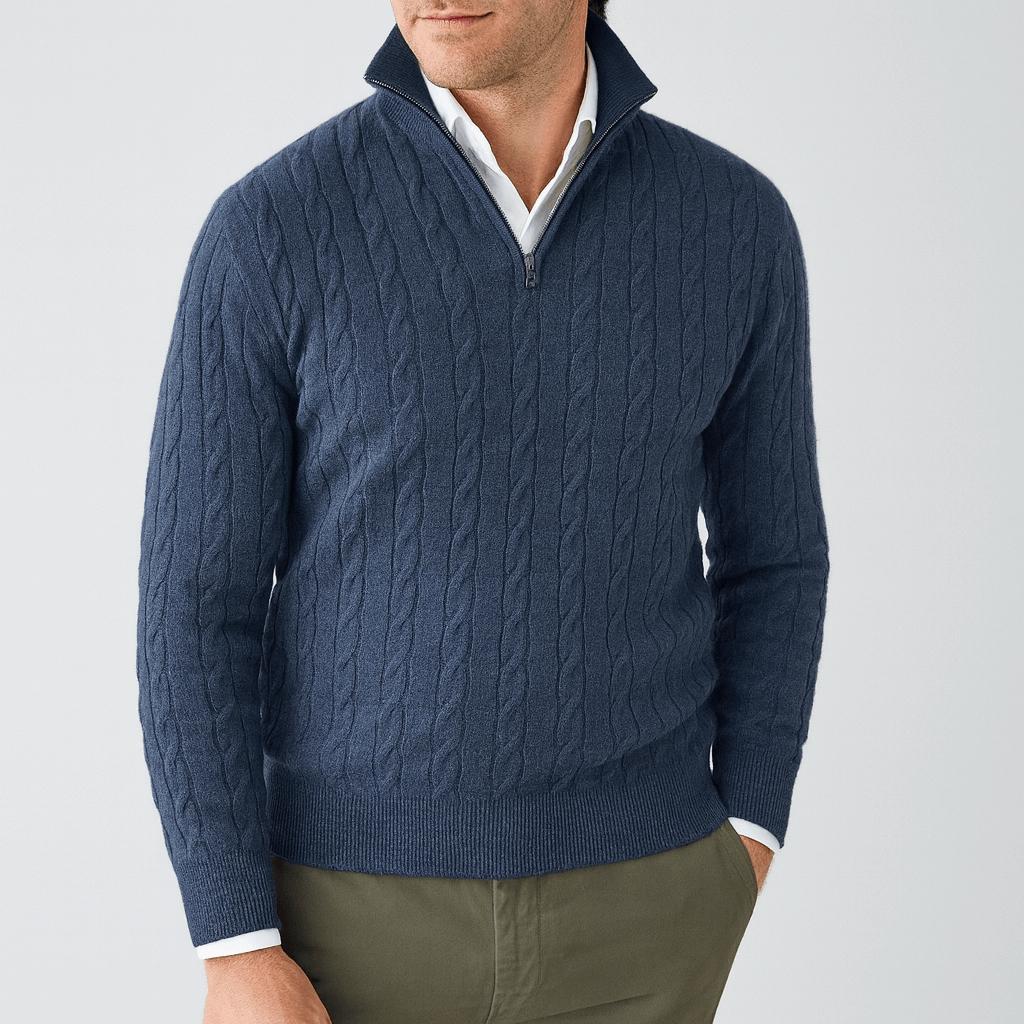 Sweter z zamkiem błyskawicznym w splocie kablowym dla mężczyzn