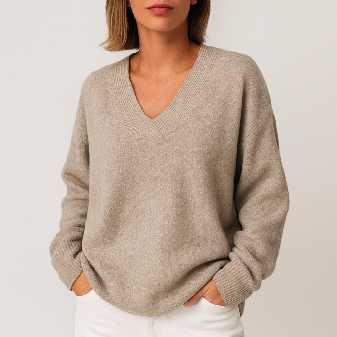 Sweter Dzianinowy Z Dekoltem V Dla Kobiet | Zima