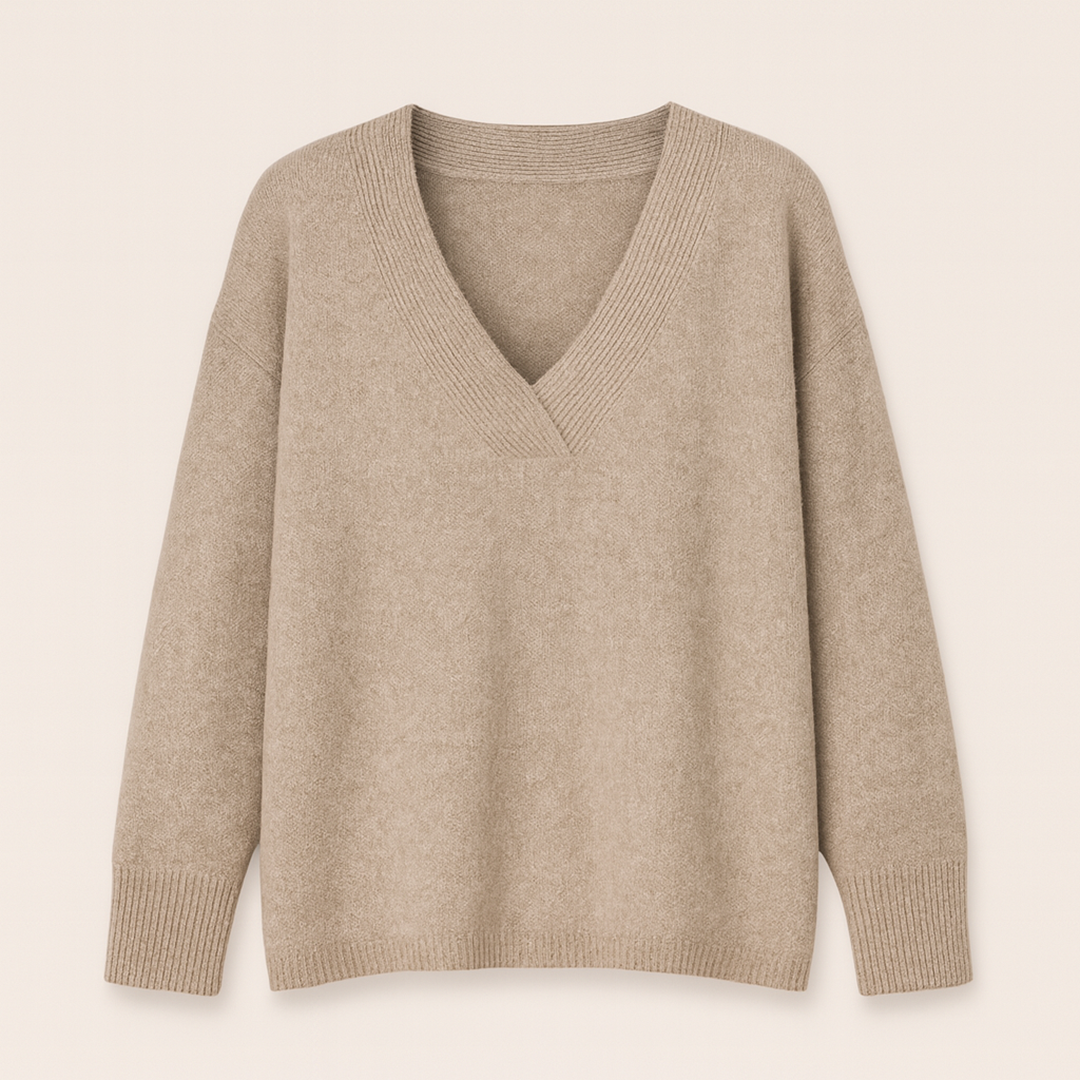 Sweter Dzianinowy Z Dekoltem V Dla Kobiet | Zima