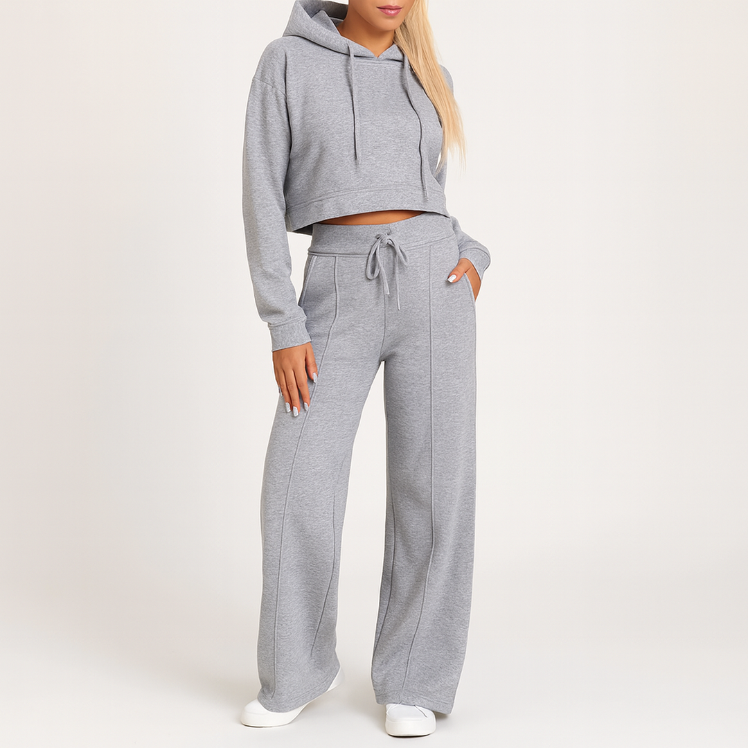 Damski Zestaw Top I Spodnie Z Szerokimi Nogawkami | Z Kapturem