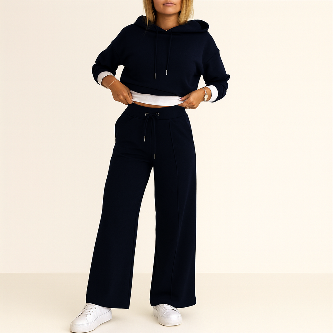 Damski Zestaw Top I Spodnie Z Szerokimi Nogawkami | Z Kapturem