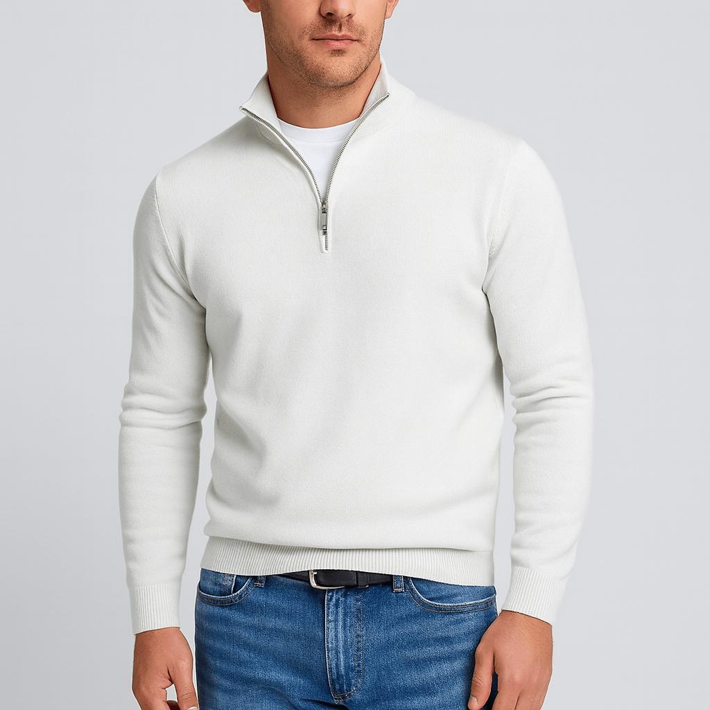 Teksturowany sweter z wełny merynosów z dekoltem w serek dla mężczyzn