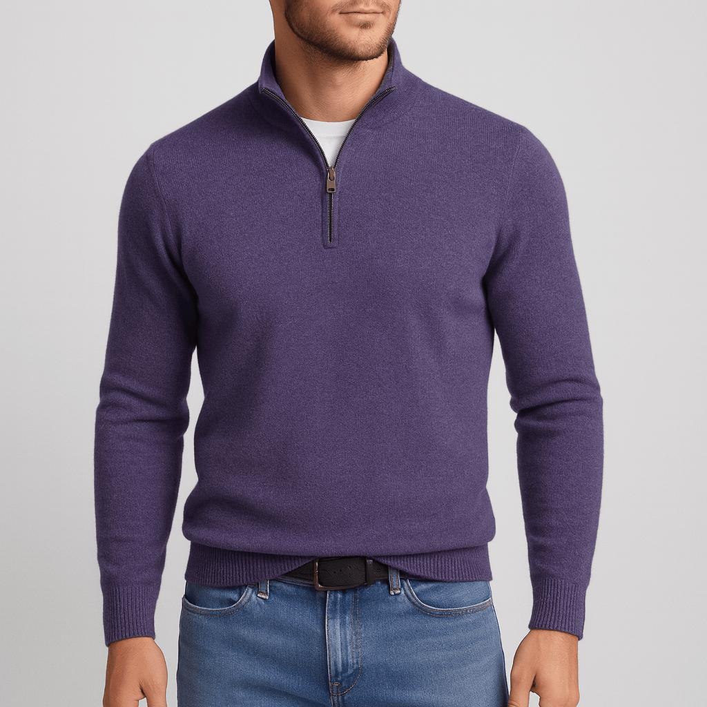 Teksturowany sweter z wełny merynosów z dekoltem w serek dla mężczyzn