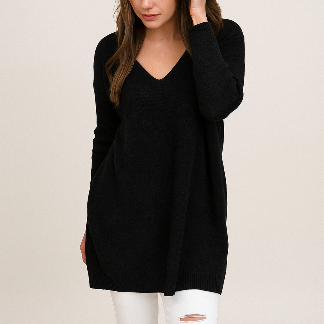 Damski Oversize Sweter Z Dekoltem W Serek | Codzienny