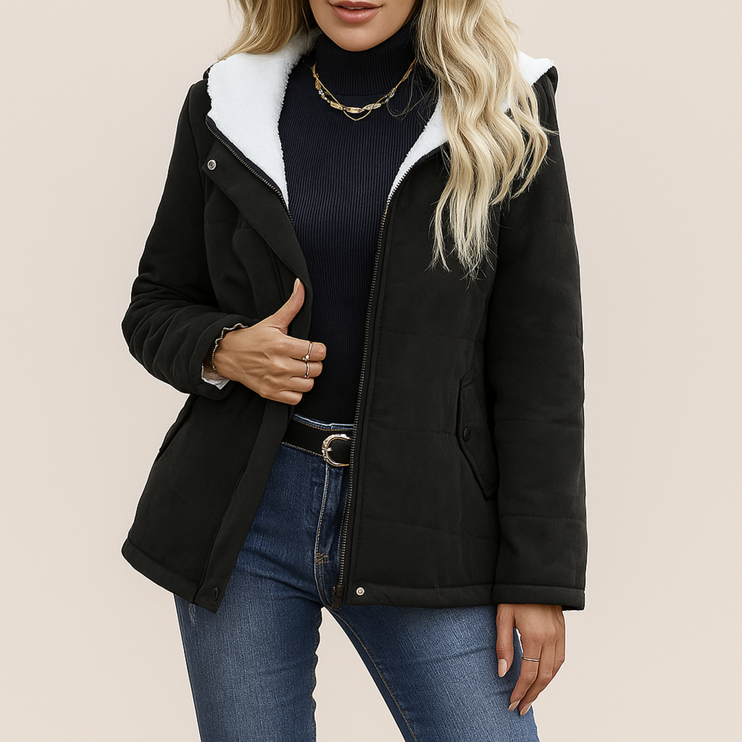 Zimowy Płaszcz Z Zamkiem Dla Kobiet | Z Futrzaną Podszewką